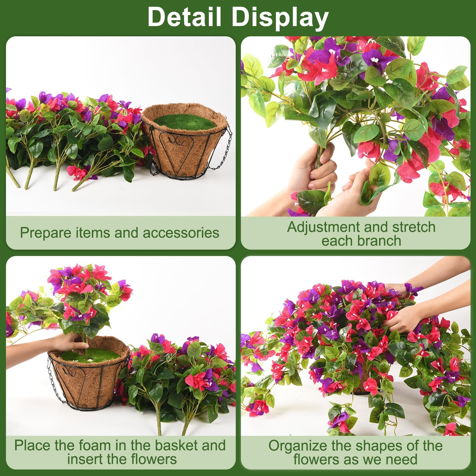 Homsunny Artificial Fake Hanging Flowers Plants Basket for Outdoor Decoration