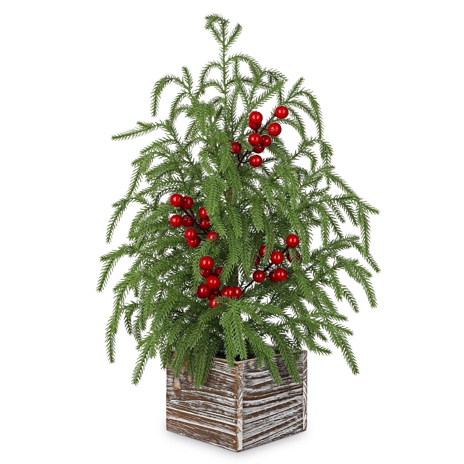 23.6 Mini Table Top Christmas Tree with Red Berries – Small Faux Cypress Chri…