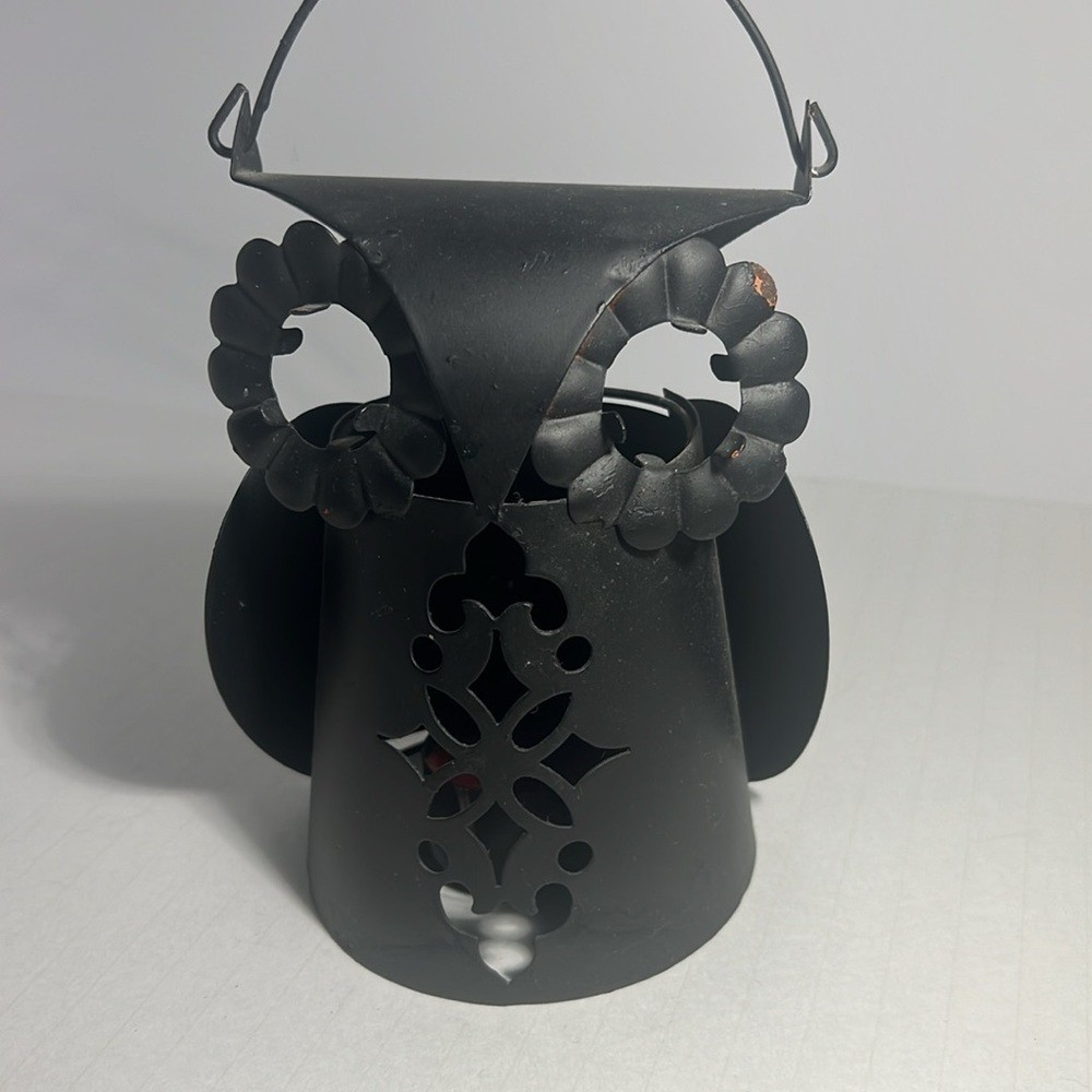 Owl Lantern – Decoration Matte Finish Black, VINTAGE Hong Kong. Big Eyes!