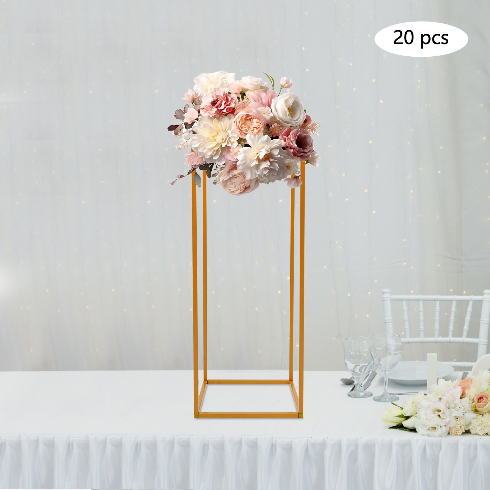 20Pcs Gold White Wedding Flower Stands, Rectangular Floral Table Decorations