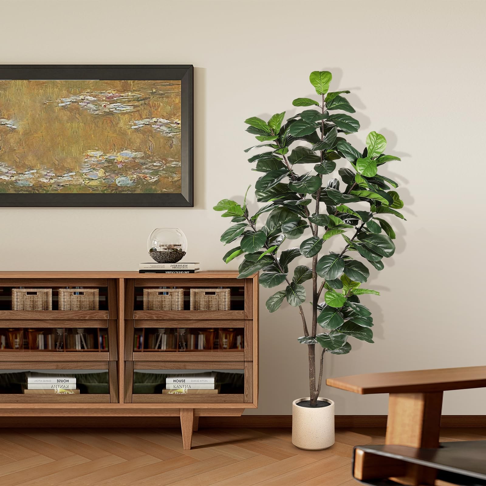 Fiddle Leaf Fig Tree Artificial – 6ft Faux Fiddle Leaf Fig Tree with White Pl…