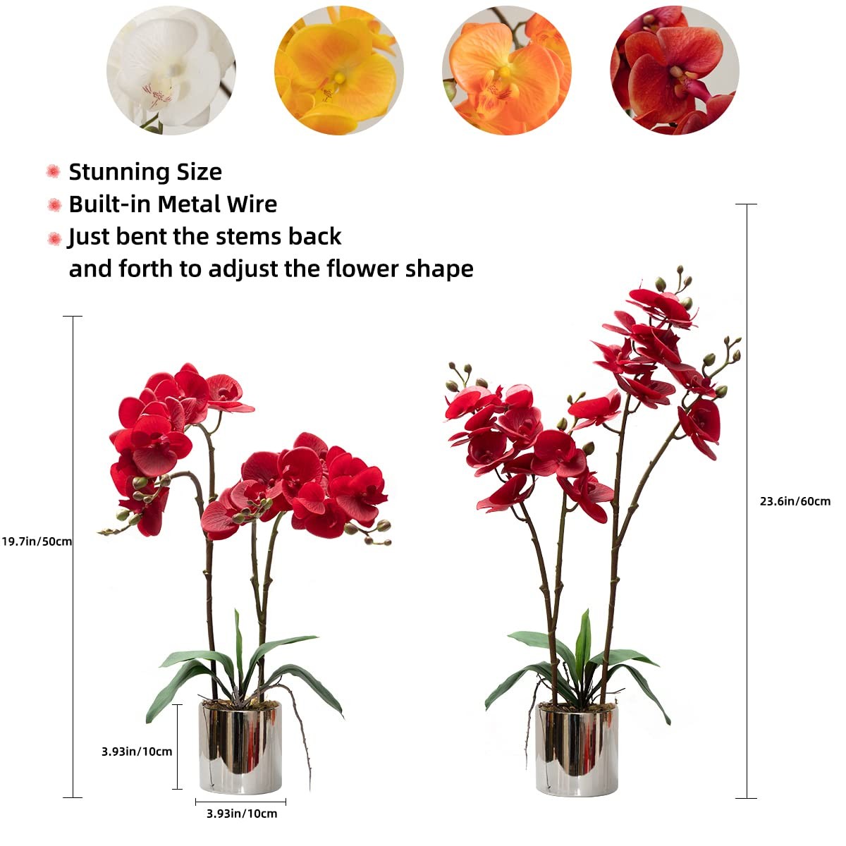 Artificial Orchid Flower Plant Real Touch Faux Orchids in Ceramic Vase Red 19…