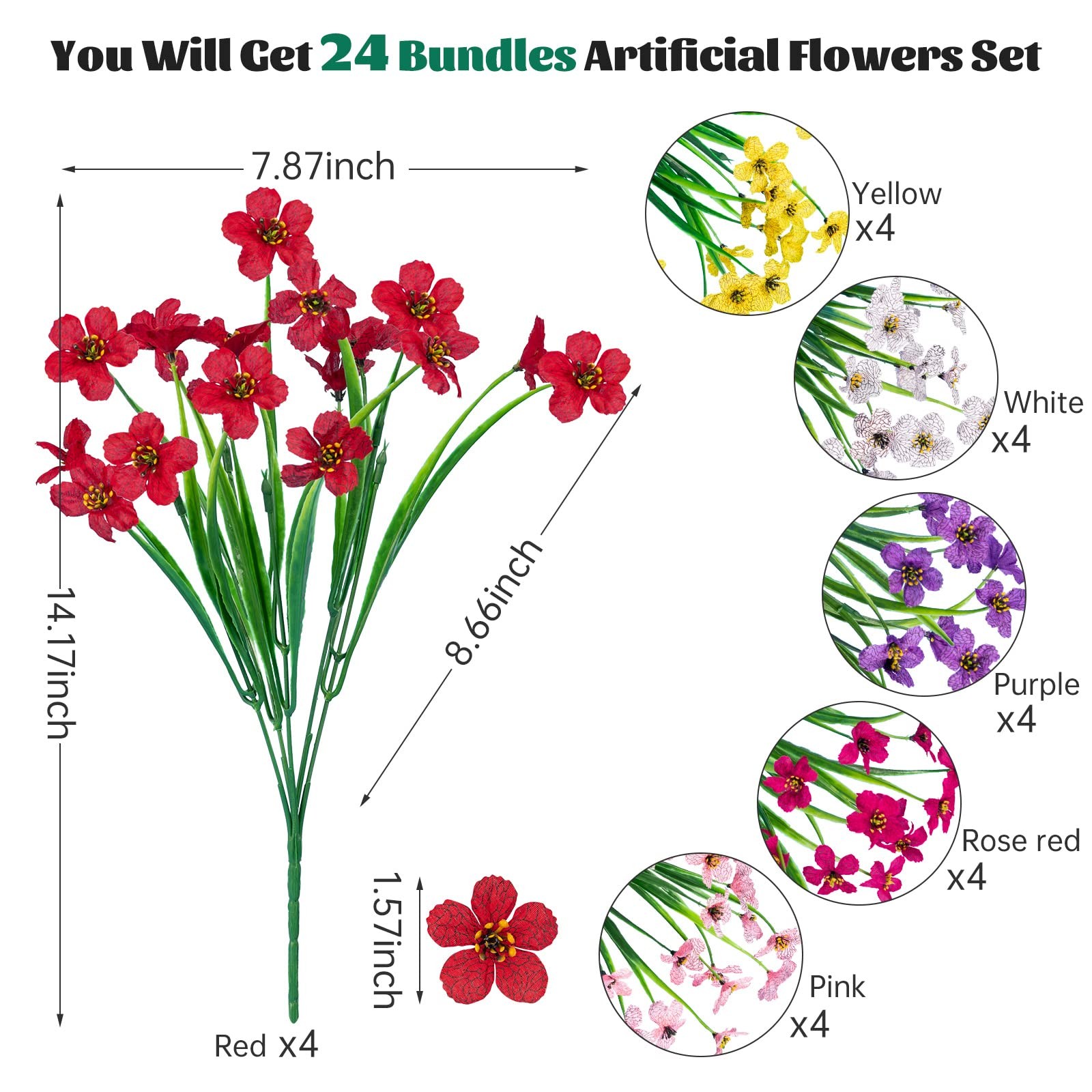 24 Pcs Artificial Flowers for Outdoor,Plastic Flowers Decoration, UV Resistan…