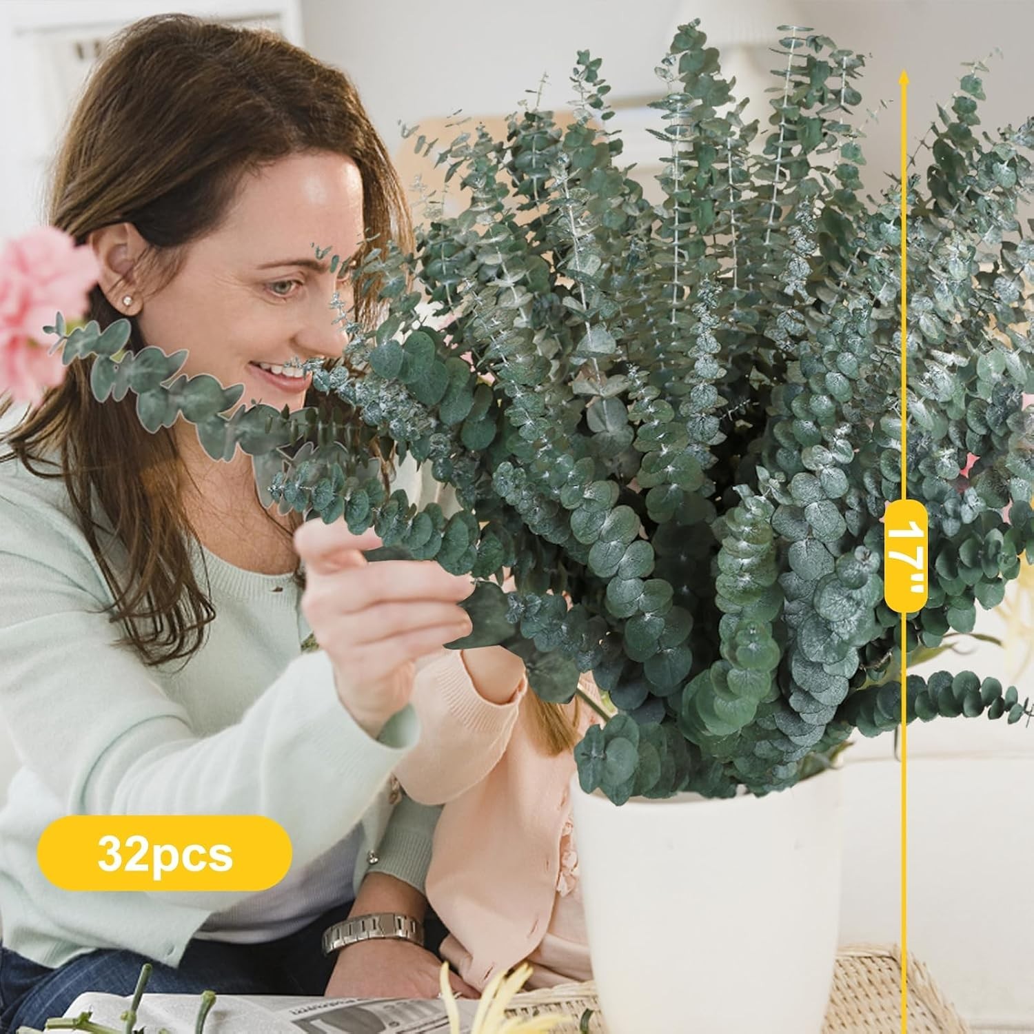 30Pcs Dried Eucalyptus Stems, 17″ Real Preserved Eucalyptus Plant for Shower, Fr
