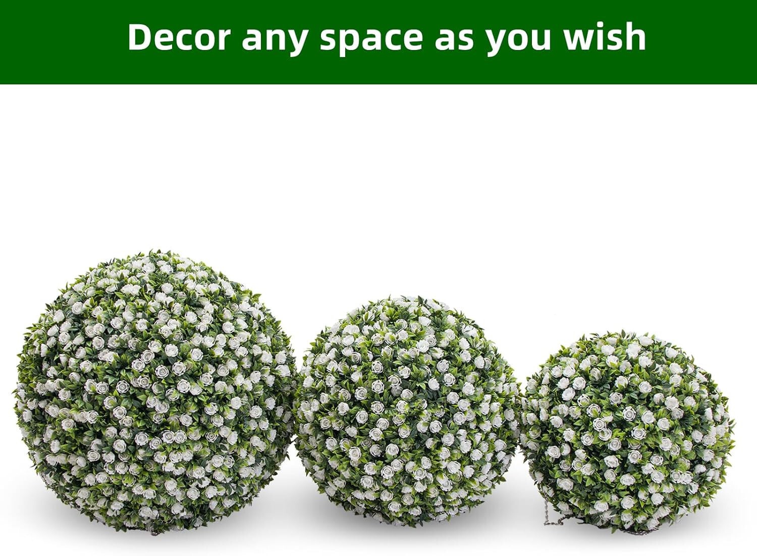 Set of 2 Artificial Topiary Flower Balls Hanging Grass Ball for Home Party Decor