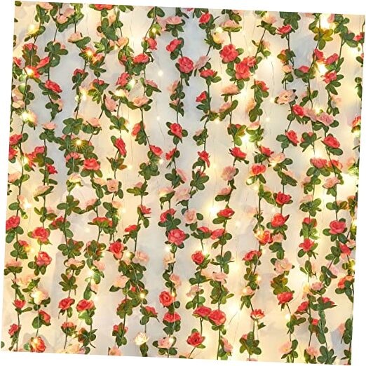 5Pcs 41Ft Flower Garland Artificial Rose Vines with 5 Pcs Pink With Lights