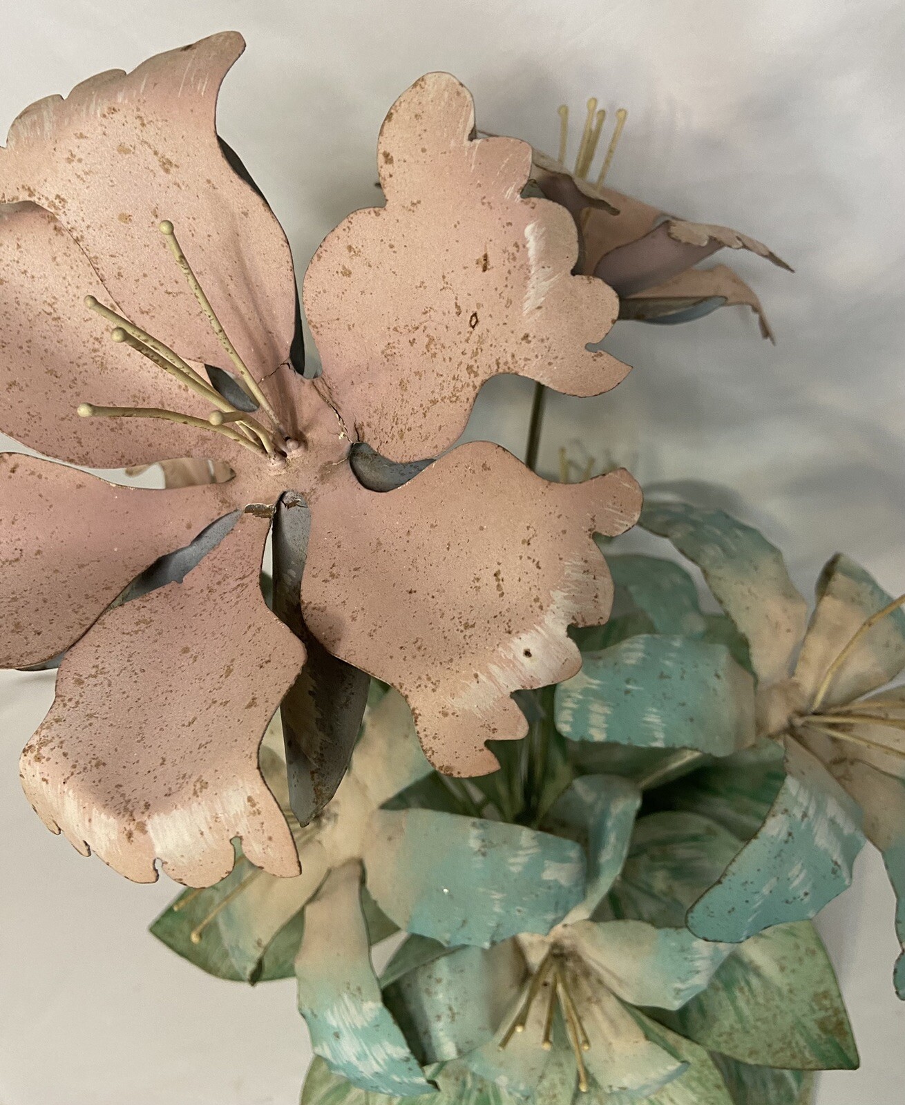 Vintage Metal Flower Arrangement 19” Tall Pink, Blue, Green **READ