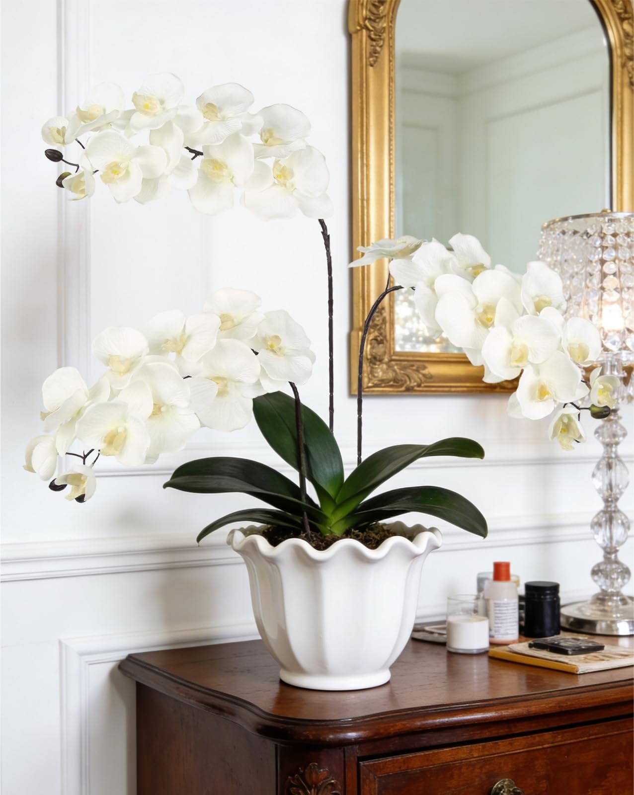 36” White Orchids Artificial Flowers 10 Large Blooms Faux Phalaenopsis Branc…
