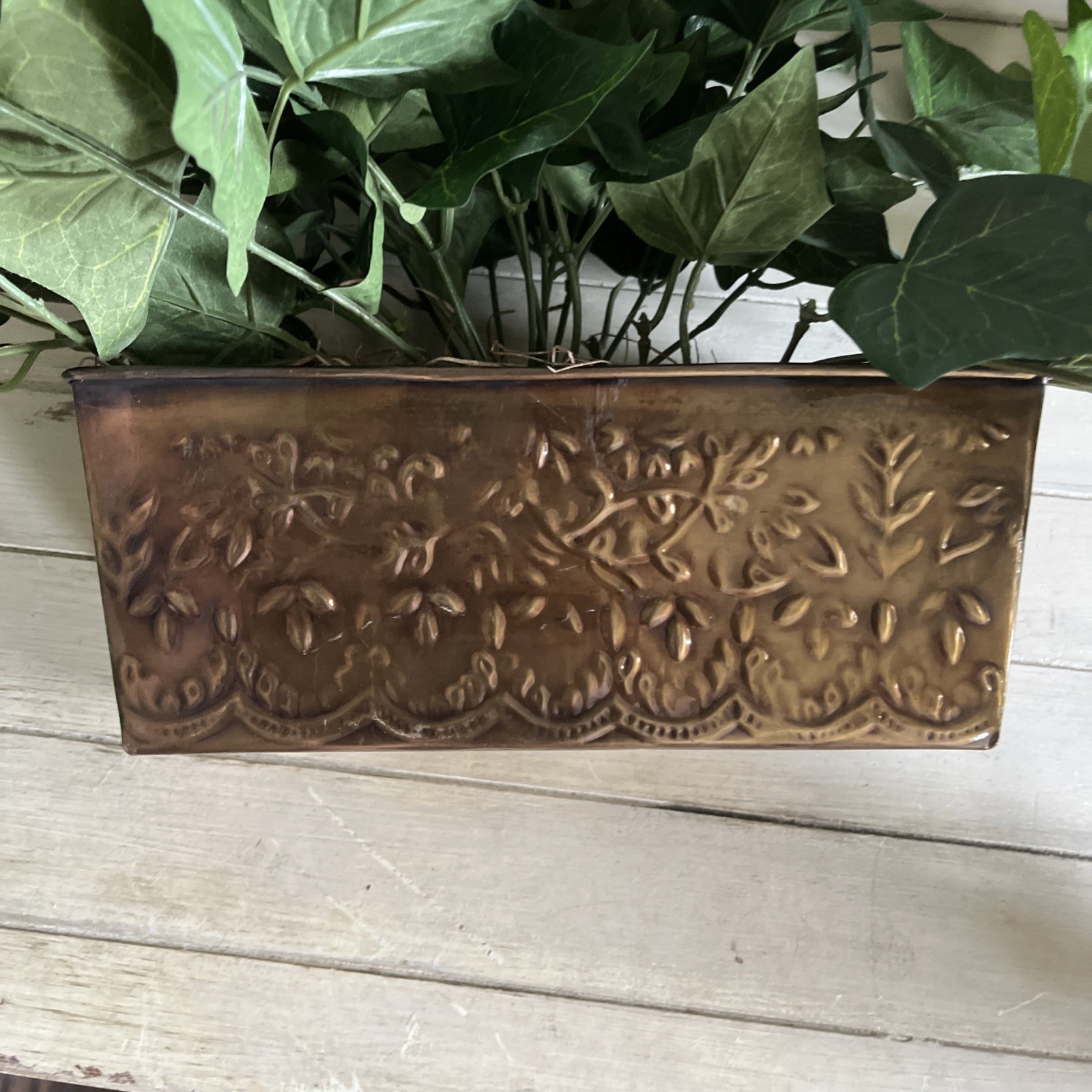 Faux Ivy In Metal Container 10”W x4”Dx4”H Container W/ Plant 14”H x30”W
