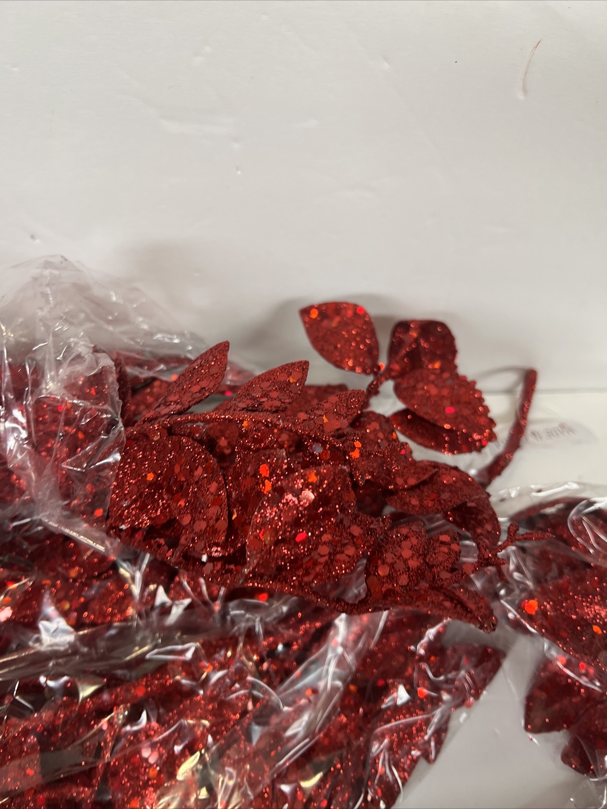 Set of 2 Red 4′ Shimmering Leaf Garlands Glitter Valerie Parr Hill