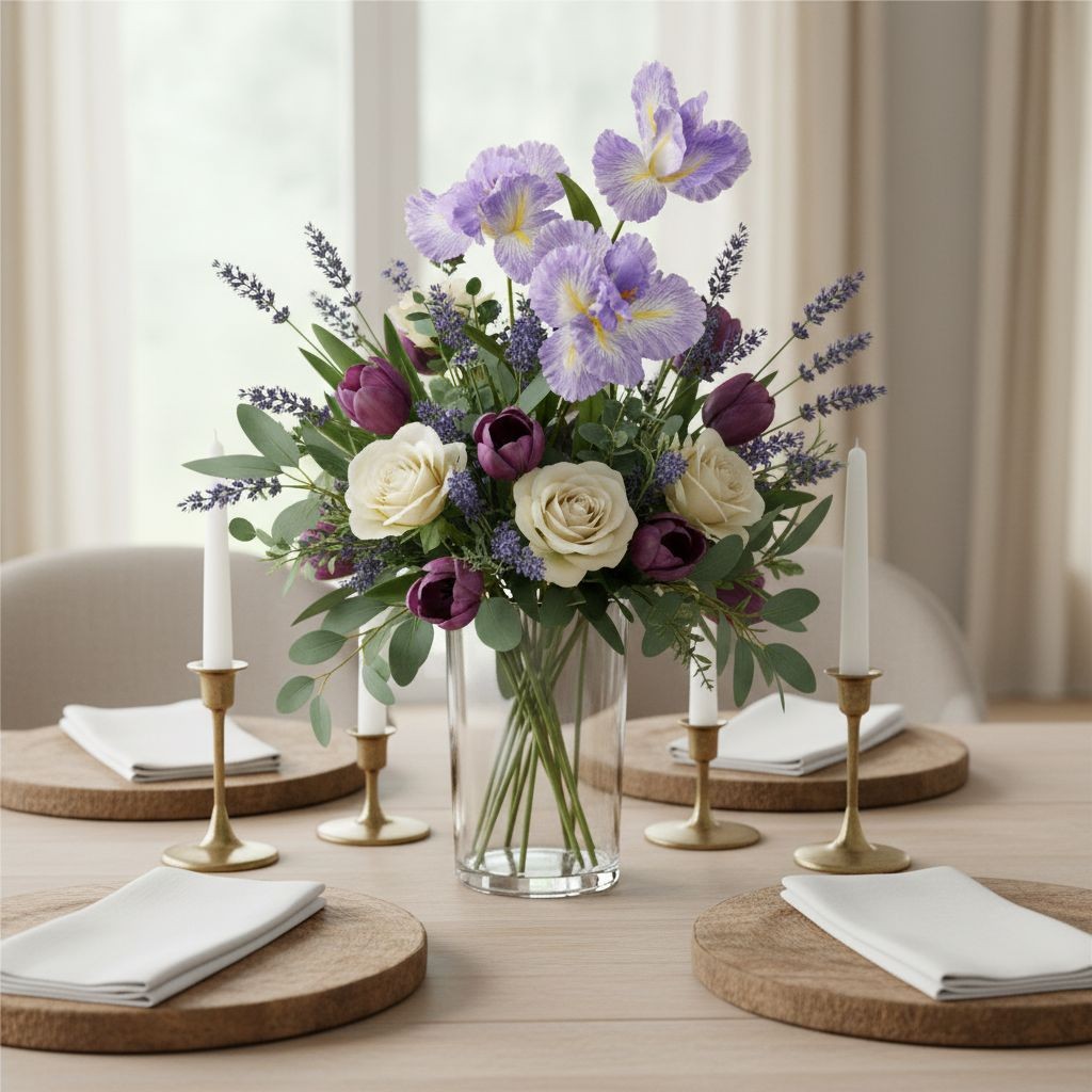 Lavender Iris Stem Artificial Floral Pick 34 Inch Faux Purple Iris Spray Silk Fl