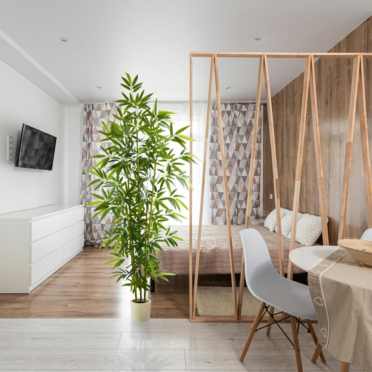 7Ft Faux Bamboo Tree with White Planter for Home & Office Décor