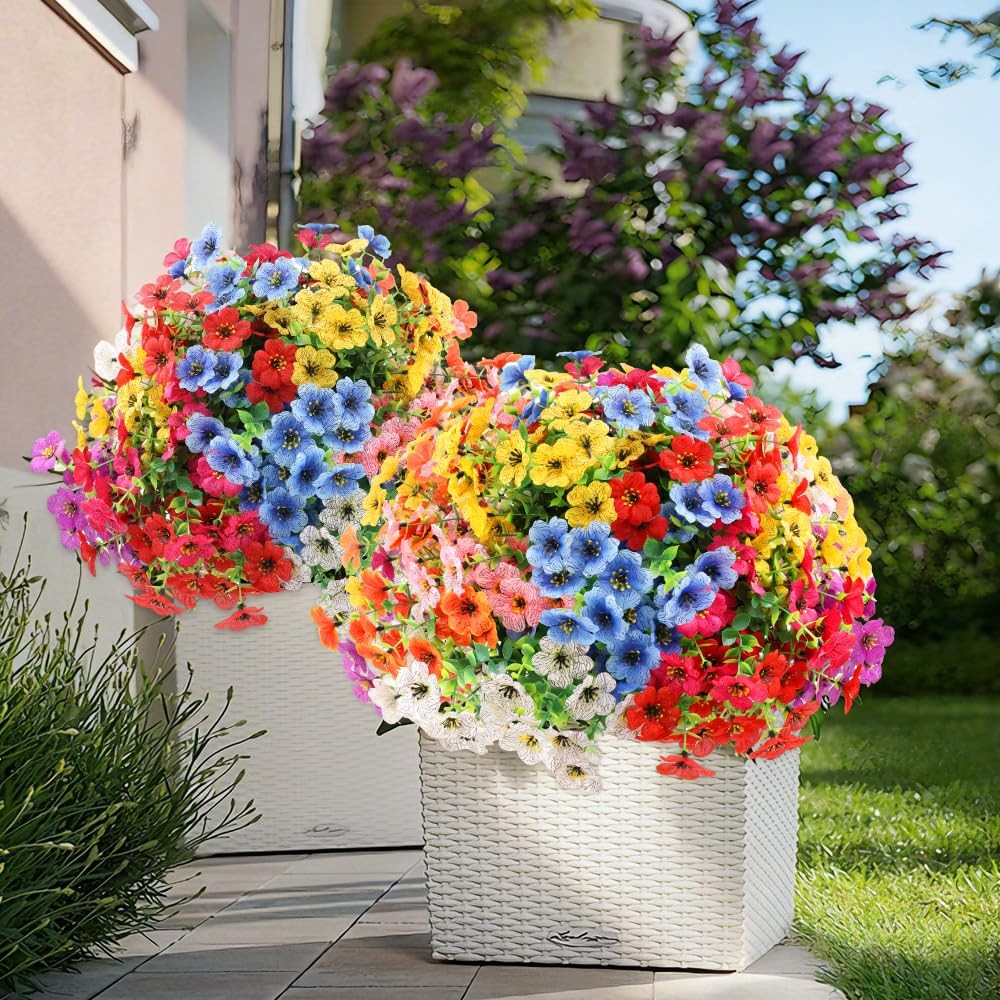 New Best Artificial 16 Bundles Outdoor Flowers for Spring Decoration, Fake Daisy