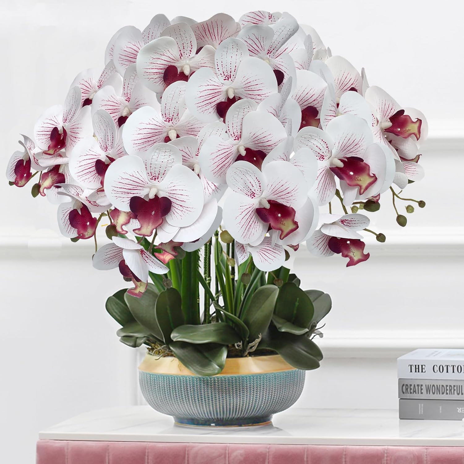 32 Inch Artificial Phalaenopsis Flowers 6 Pcs Artificial Orchid Flowers Stem Pla