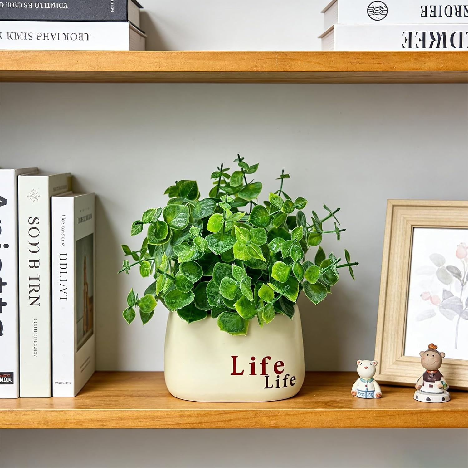 Small Fake Plant in Pot, 7″ Artificial Plant Indoor, Fake Eucalyptus Stems wi…