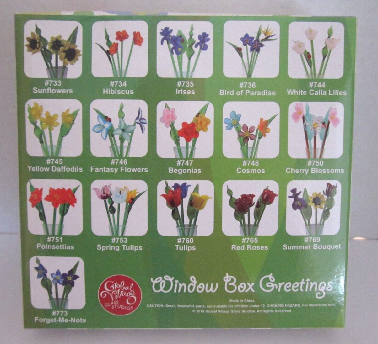 Global Village Glass Studios Window Box Greetings Flower Bouquet IRISES #735 NEW