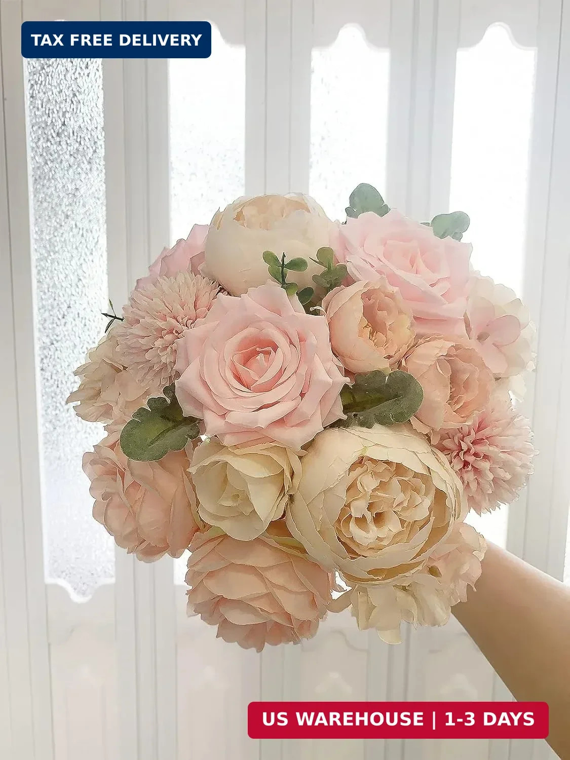 FACINOC Peonies Artificial Flowers Pink Silk Roses Bulk for DIY Wedding Bouquet