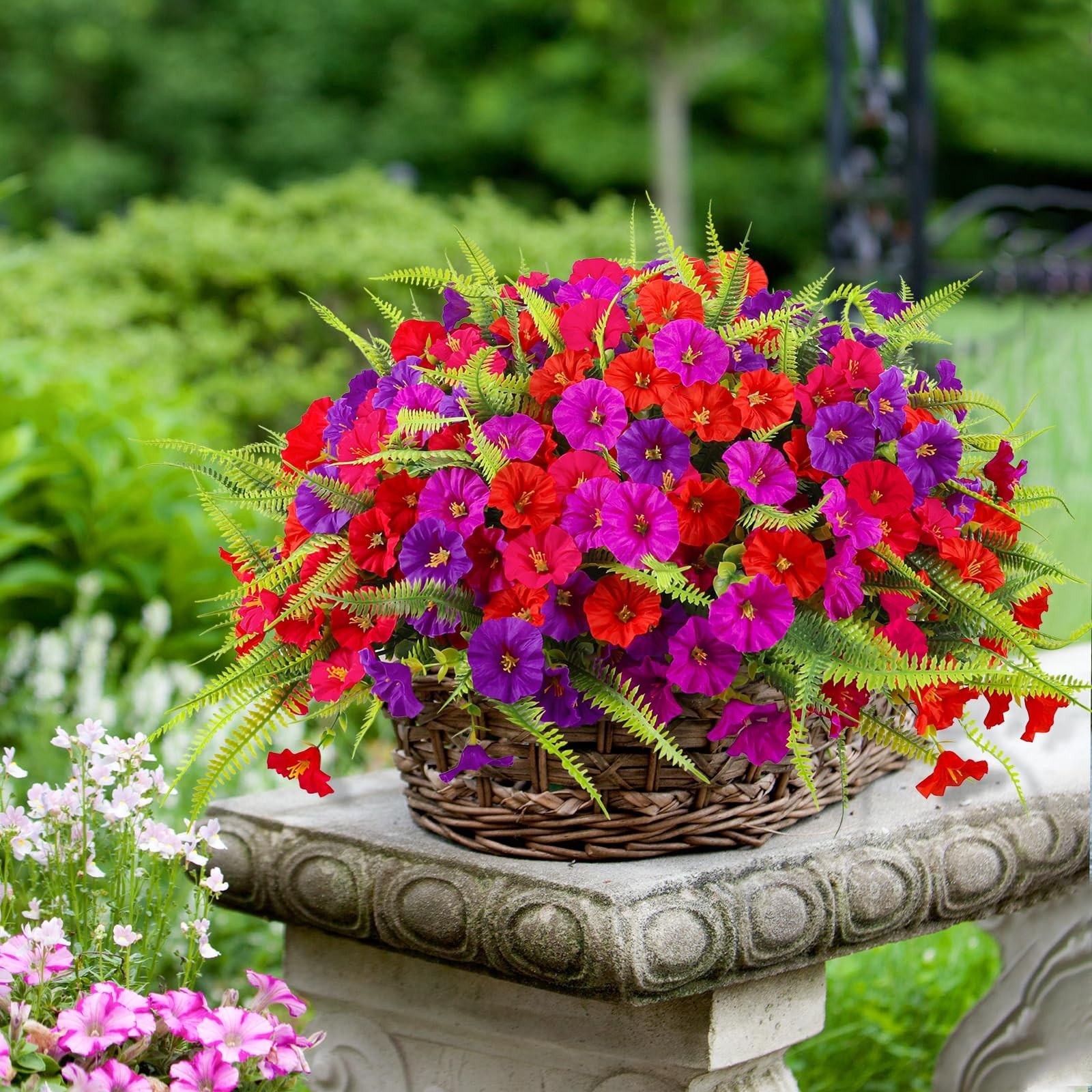 Artificial Flowers for Outdoors 12 Bundles UV Resistant Artificial Petunias F…