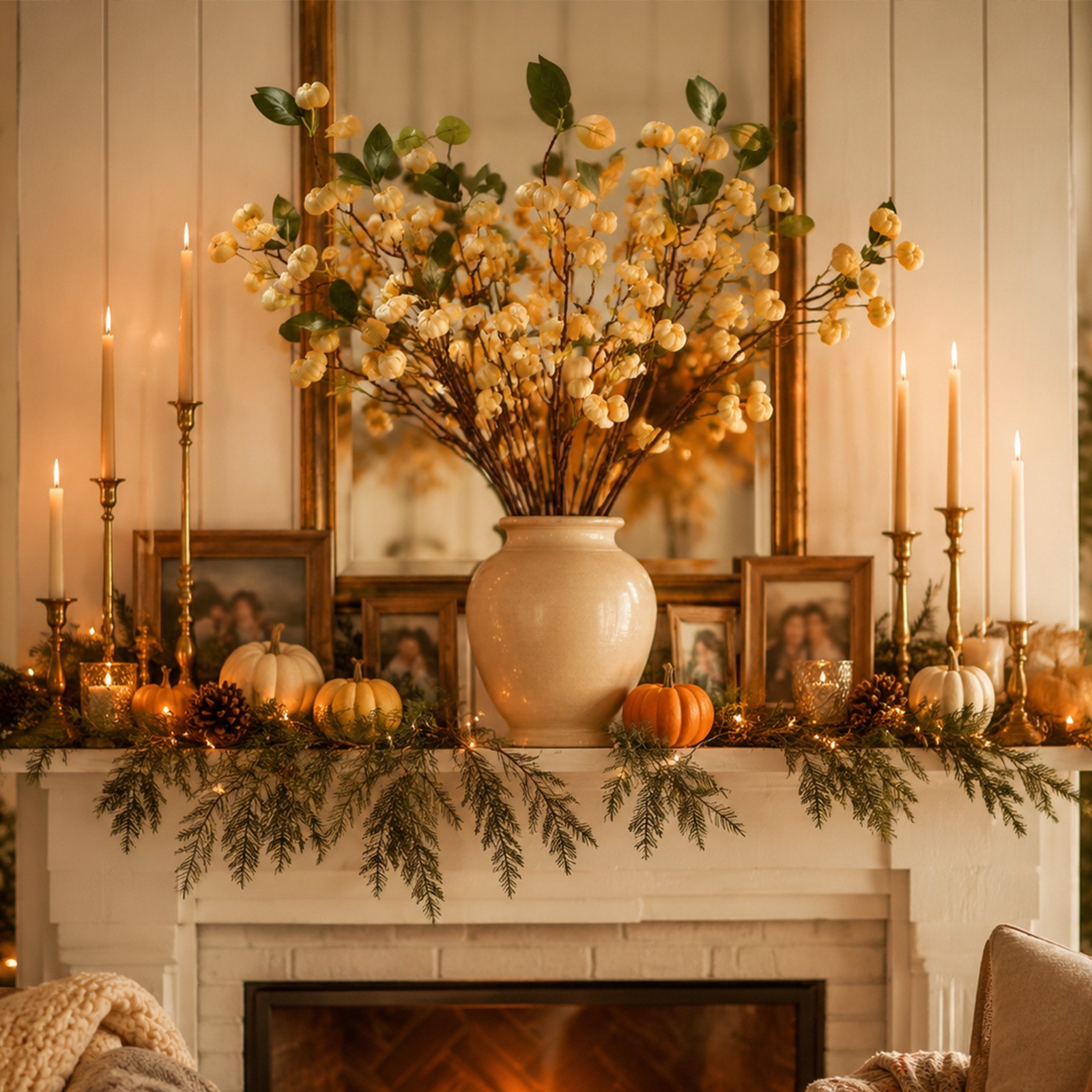 Artificial Pumpkin Branch with Green Leaves for Centerpieces 27.56in/70cm