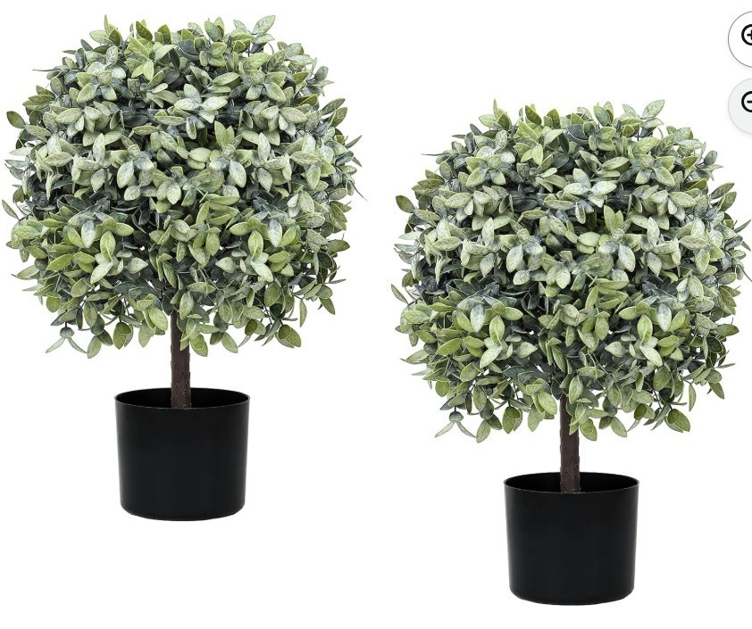 Topiary Trees Artificial Indoor or Outdoor Set of 2 Faux Shrub Plants 23″ T,13″D