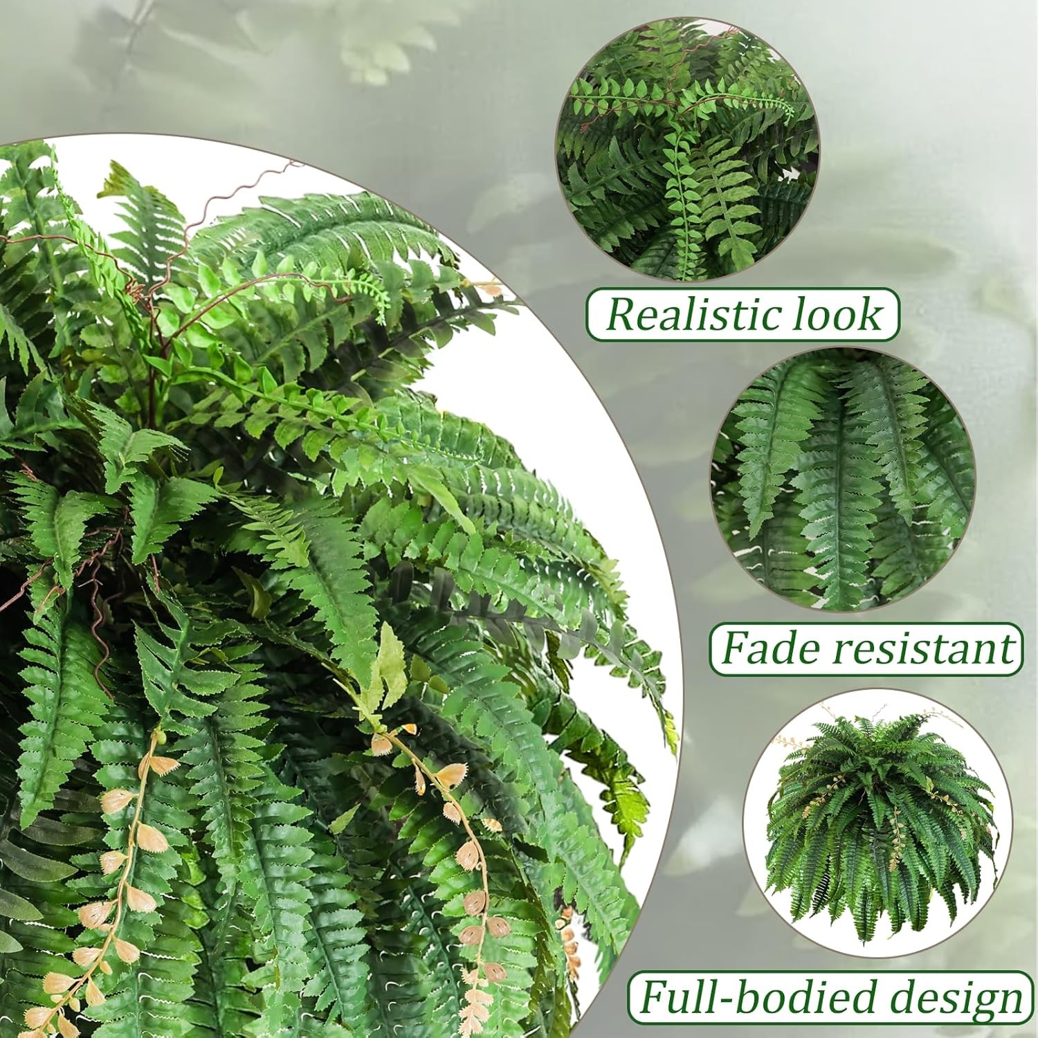 2pcs 48in 88 Blades Artificial Boston Ferns UV Resistant Outdoor