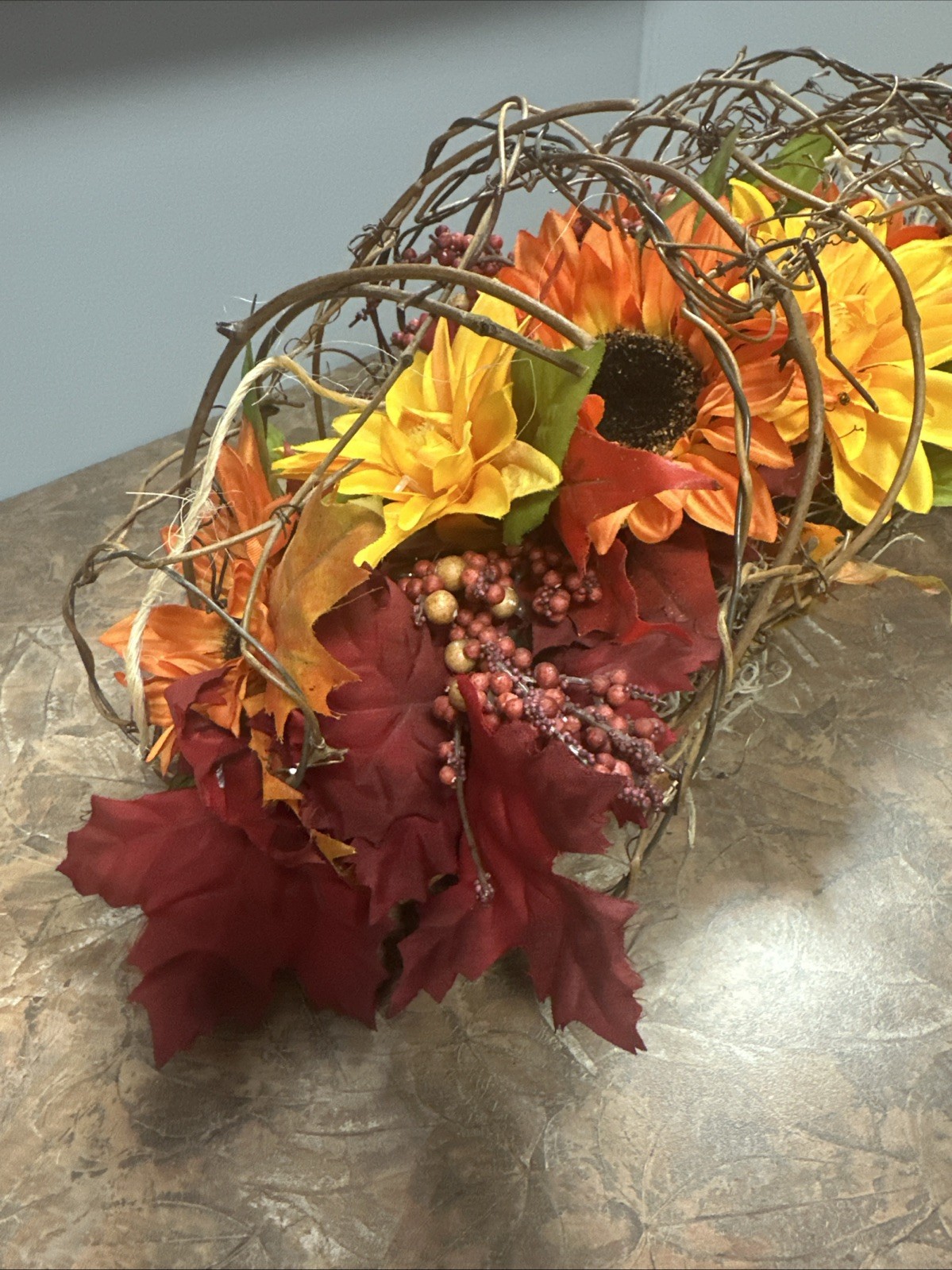 Homemade Fall Flowers And Foliage, Centerpiece Or Hang On Wall. Wire Casing