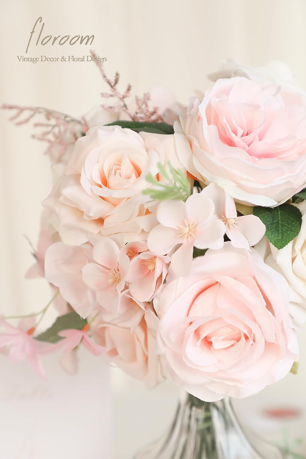 Cream Blush Artificial Flowers Fake Roses Peonies and Greenery Combo Box Set for