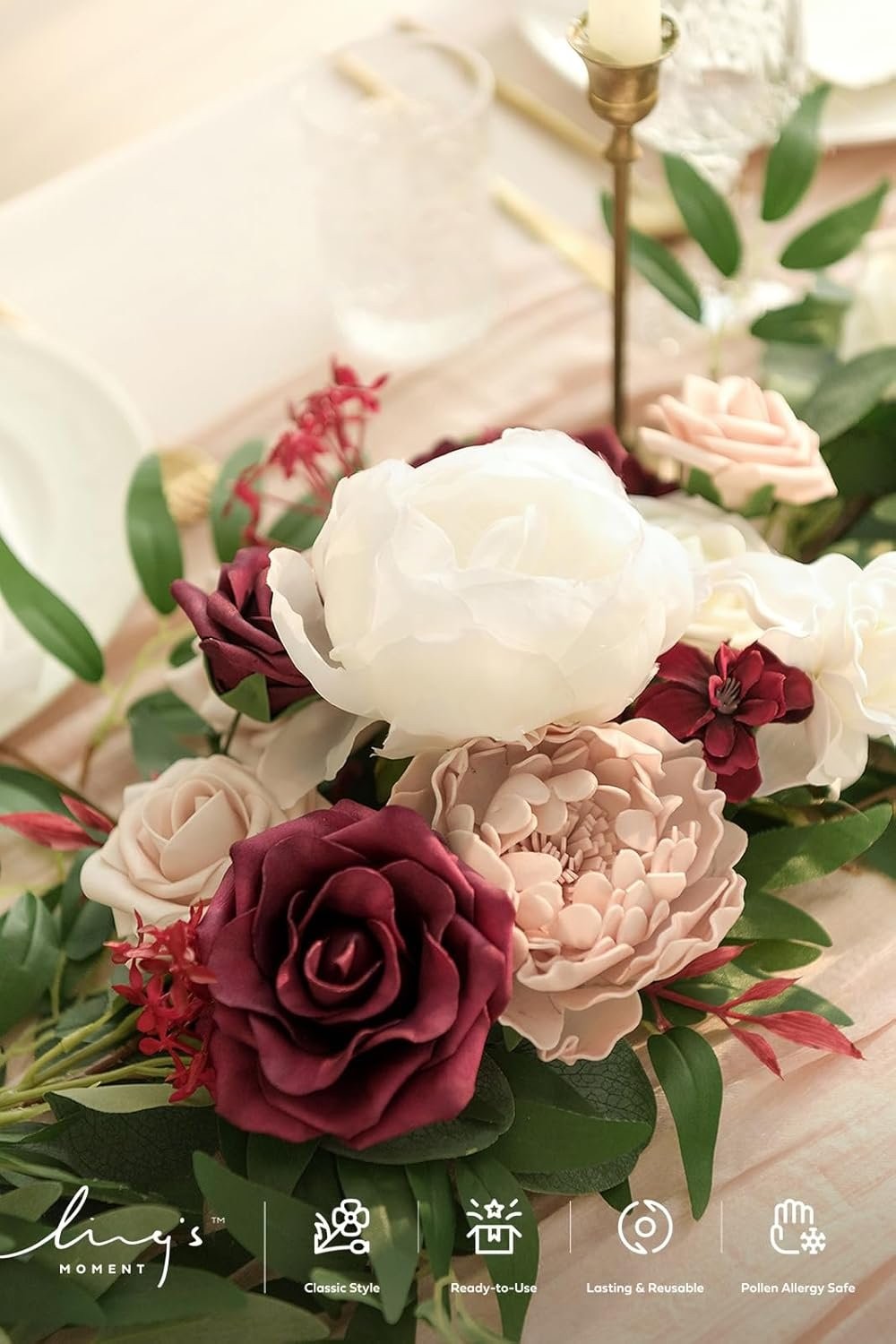 Flower Garland – 6FT Eucalyptus & Rose – Sweetheart Table Decor for Wedding Rece