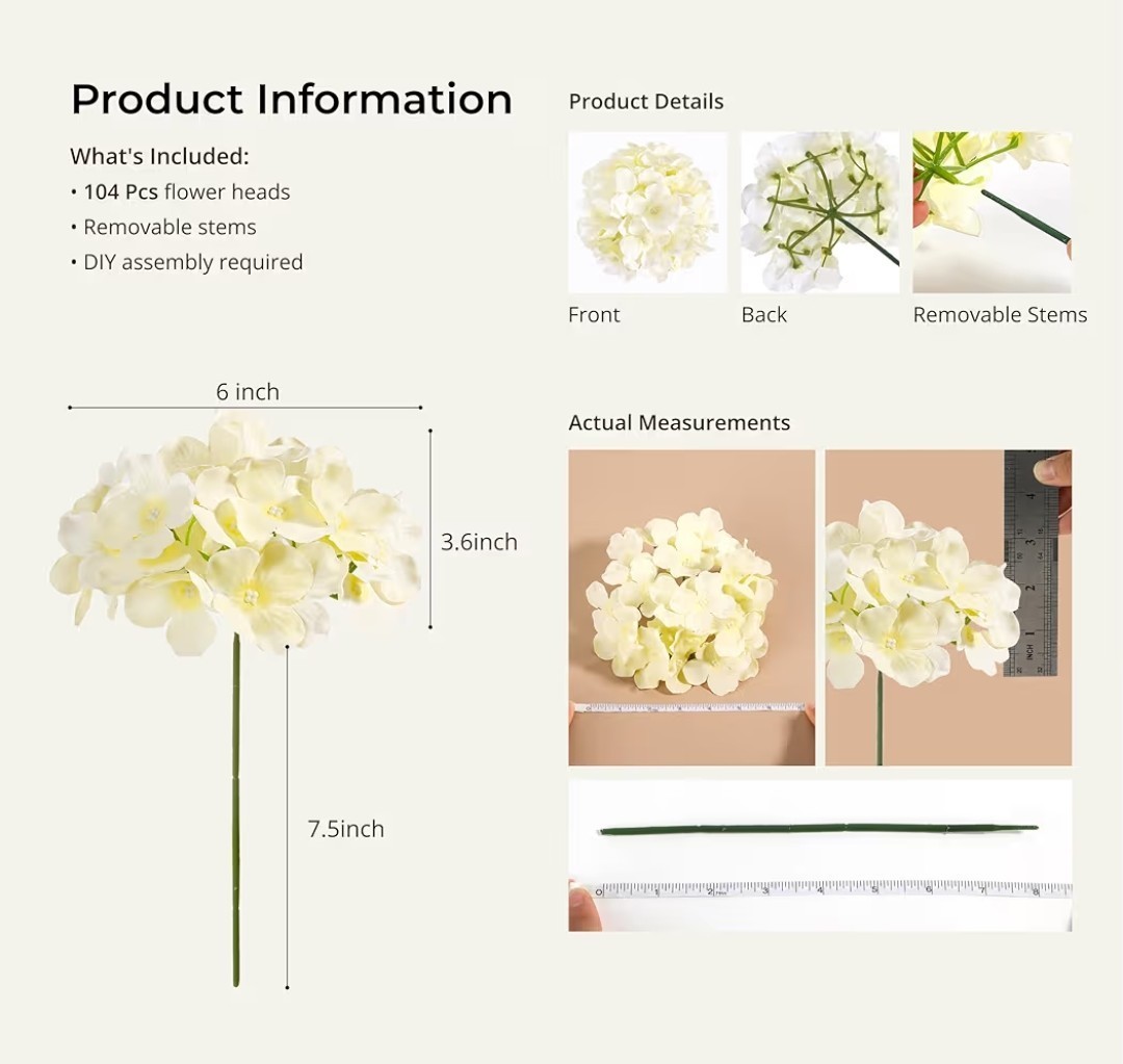 104pc. Silk Hydrangea Artificial Flowers w/Stems Champagne Color New