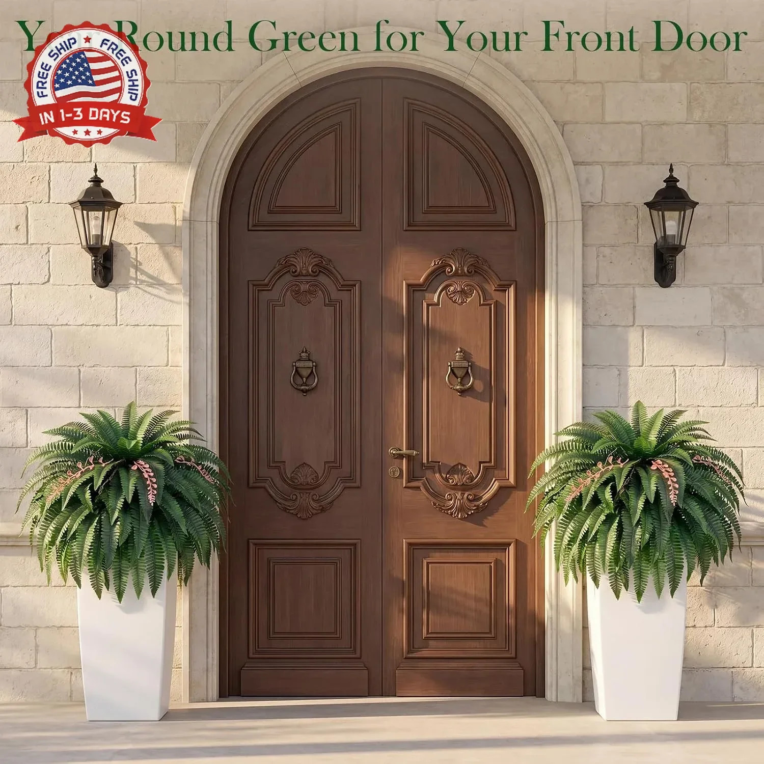 49″ Artificial Ferns for Outdoors,2 Boston Fake Ferns with 98 Pronds,UV Resistan