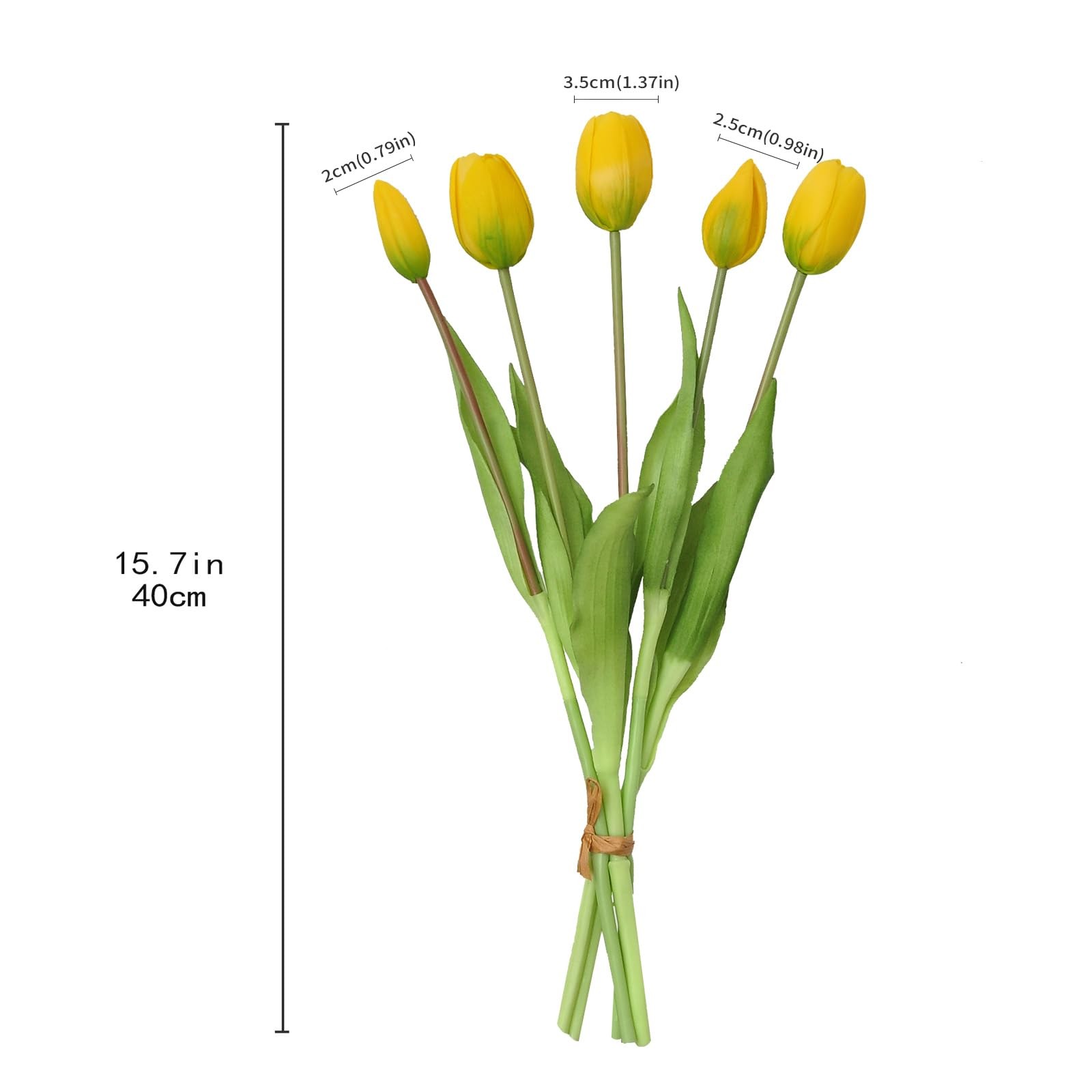10 PCS 16 Inch Artificial Tulip Flowers Real Touch Latex Fake Bouquet Yellow