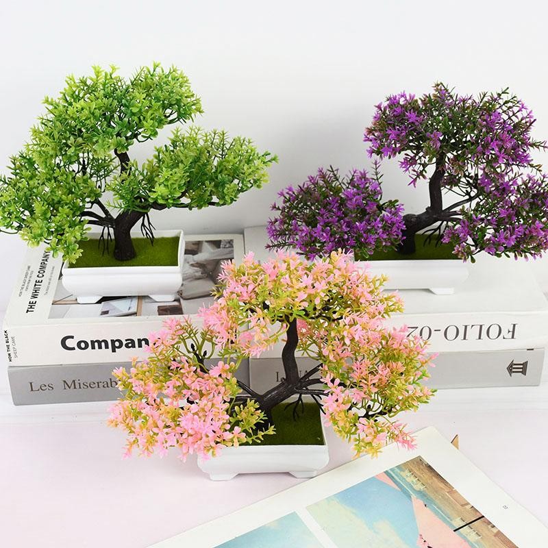 Artificial Bonsai Tree Small Potted Plant Fake Flowers Home Table Decor Gift