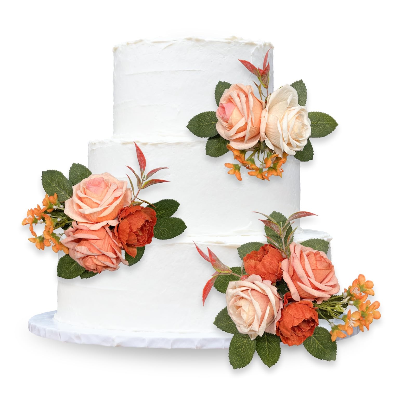 3 PCS Wedding Cake Toppers Burnt Orange Premade Artificial Flowers Decor
