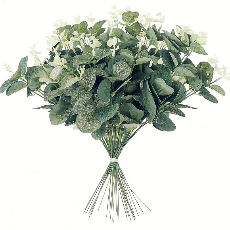 5/10/20Pcs Artificial Eucalyptus Stems Green Leaves Wedding Home Vase Decor