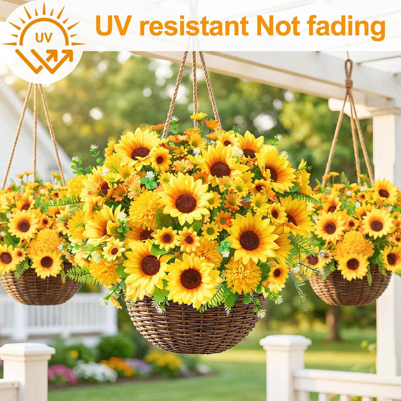 8 Bundles Artificial Flowers for Outdoors,UV Resistant Faux Sunflowers and Da…