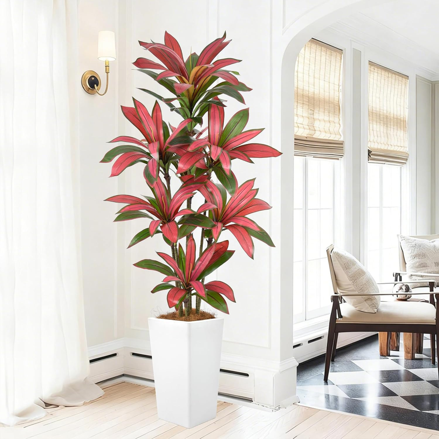 6FT Faux Dracaena Tree with White Planter – Realistic Indoor Tropical Decor