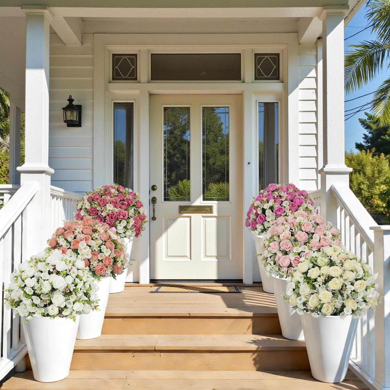 24″ Artificial Potted Flowers for Outdoors, Silk Peony Faux Plants Set of 2, UV
