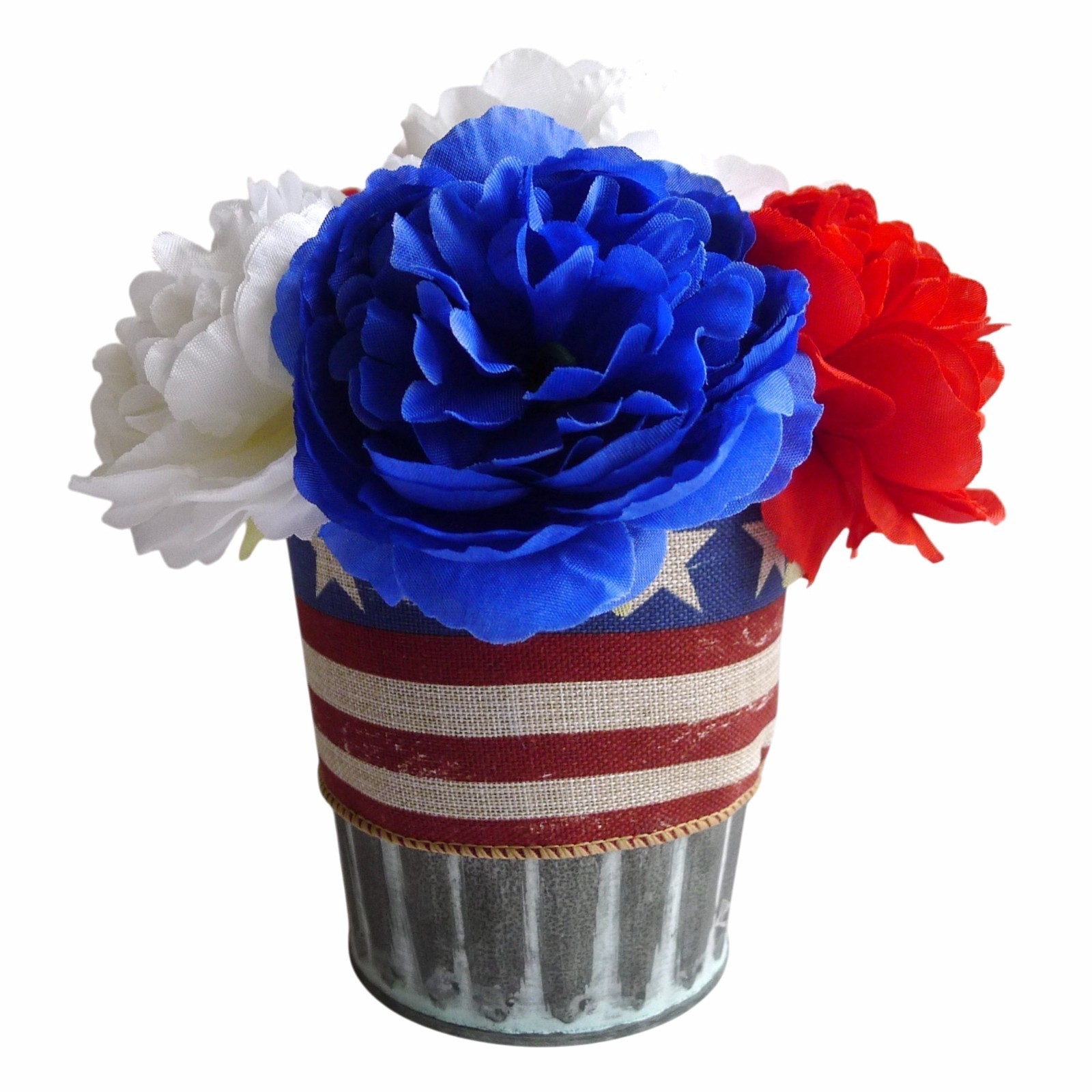 Patriotic USA Floral Arrangement, July 4th Holiday Decoration, Rustic Americana