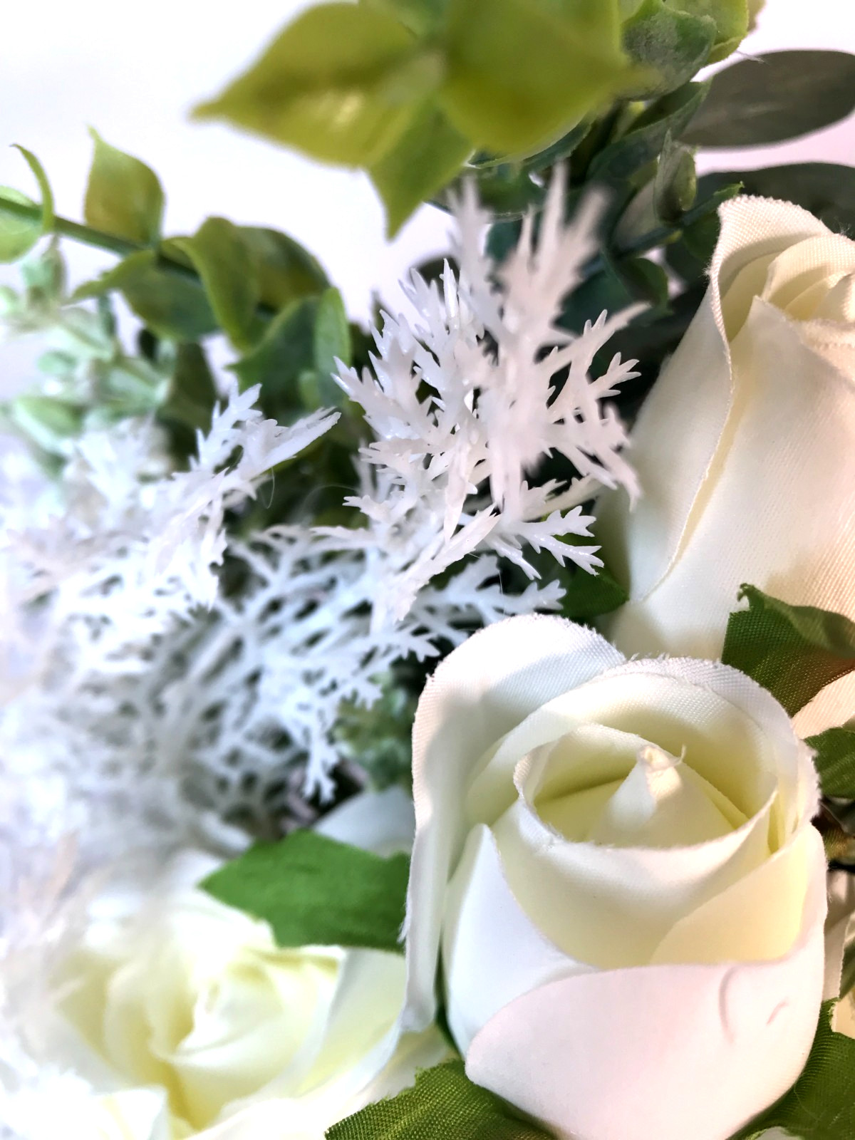 Faux White Silk Rose Flower Arrangement Glass Vase Rustic Decoration 2 Pack
