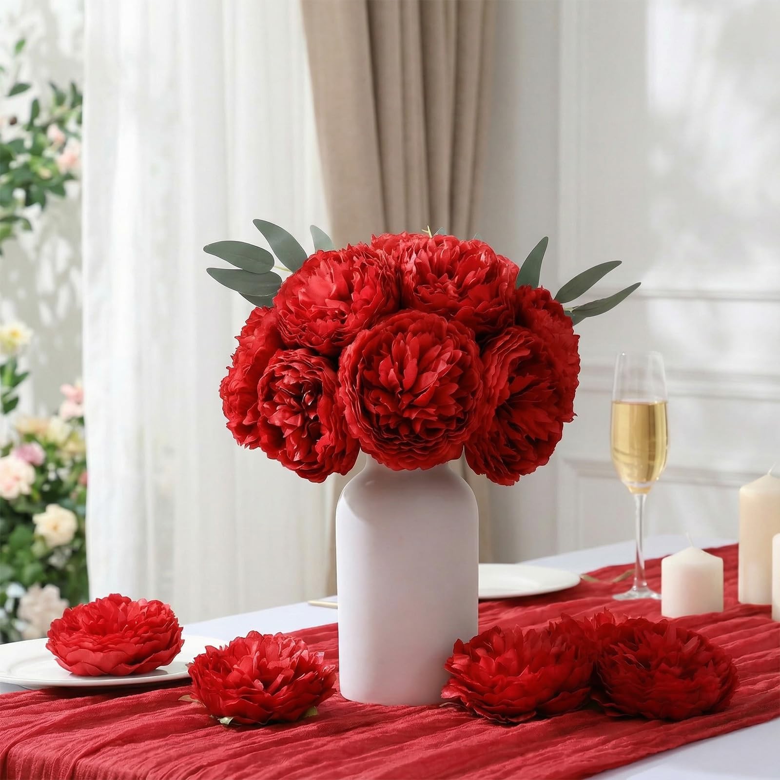 50 PCS Artificial Peony Rose Flowers Heads 4.7 Inch Silk Fake Bridal Red
