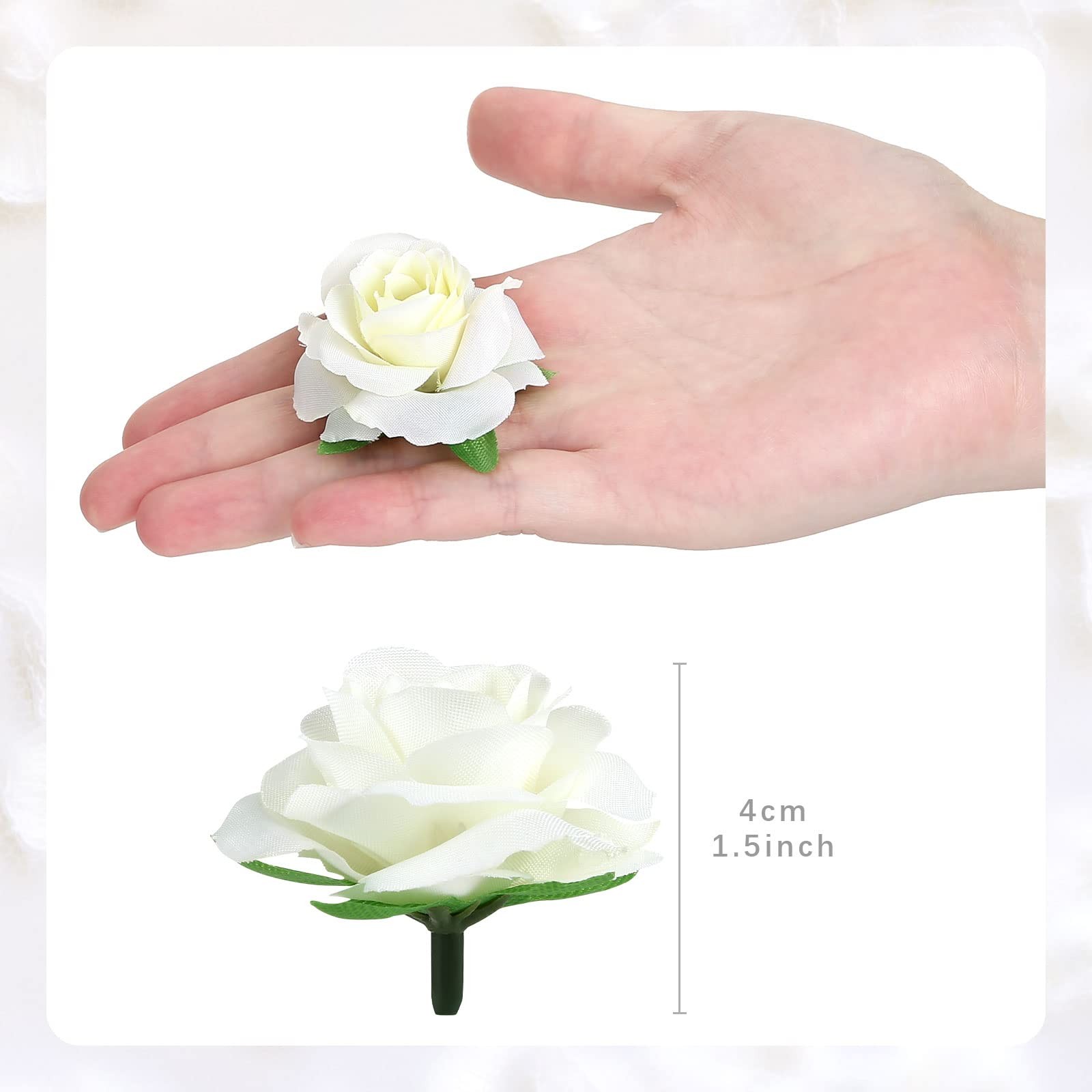 50 PCS Ivory 1.57 Inch Mini Artificial Silk Rose Flower Heads Wedding Decor