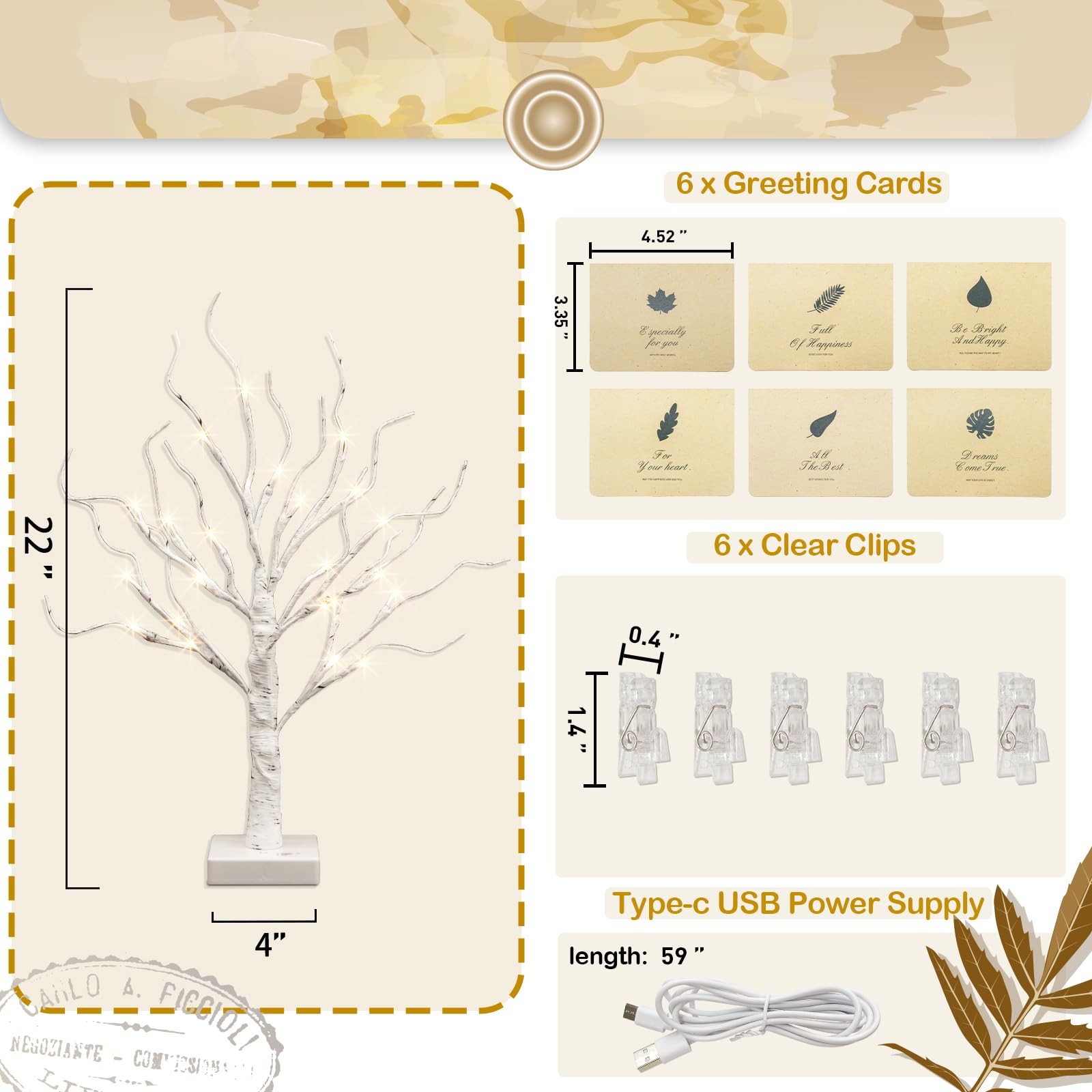 Money Tree Gift Holder, Lighted Tabletop Birch Tree with Clips and Greeting C…