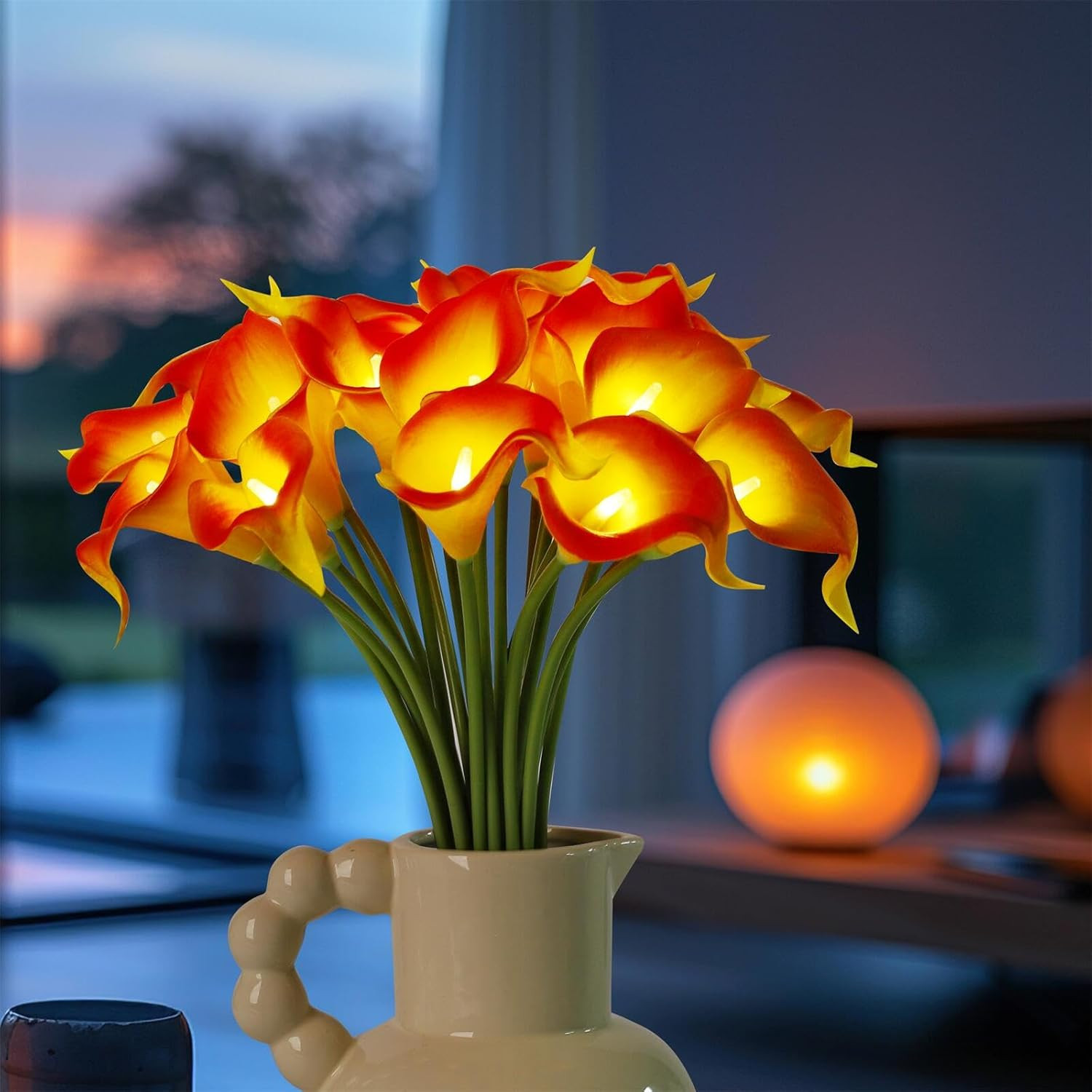 20Pcs Lighted Artificial Calla Lily Bouquet Lamp Faux Floarl Night Light Real To