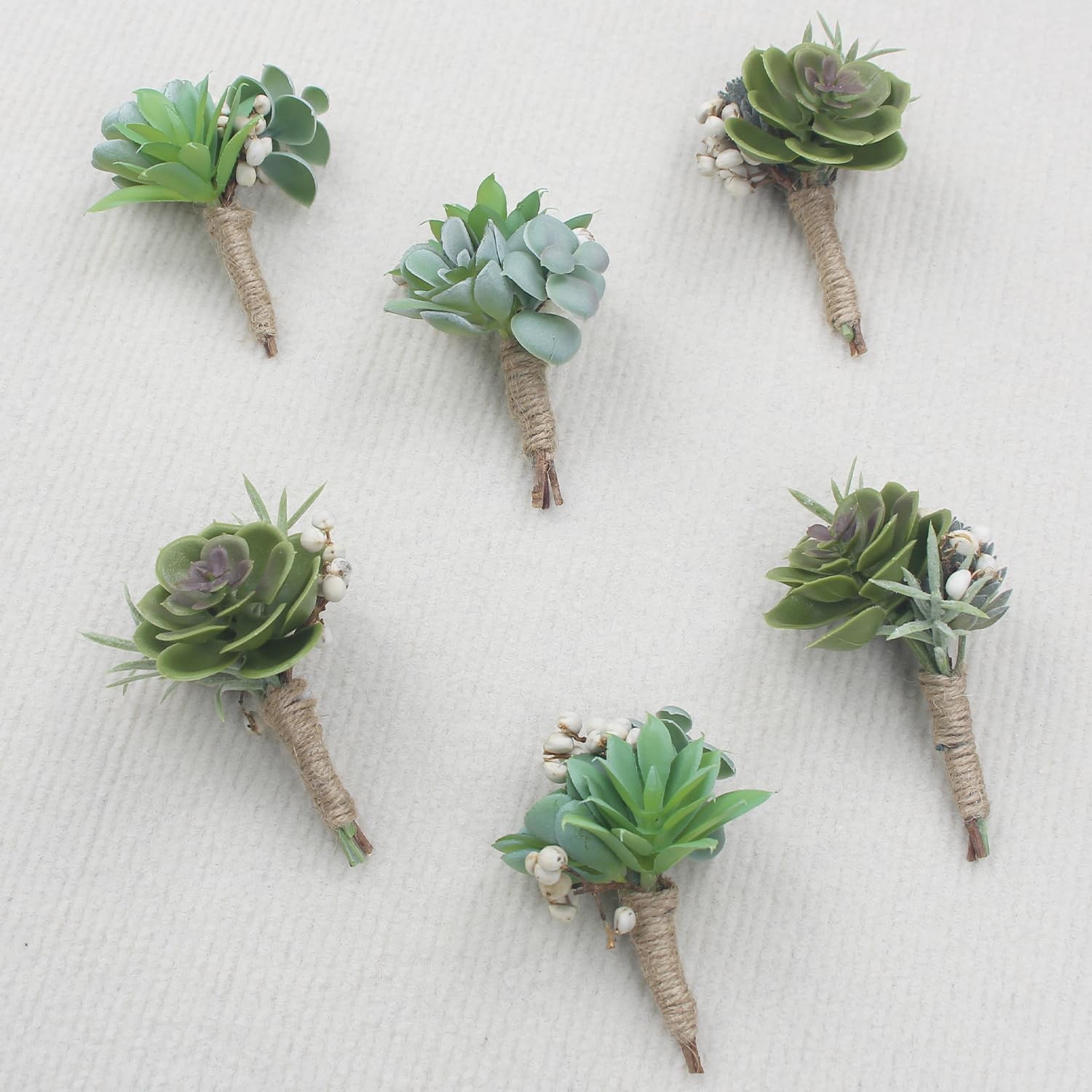 6 PCS Succulent Boutonnieres With Pins For Men Groom Wedding Prom Bridal