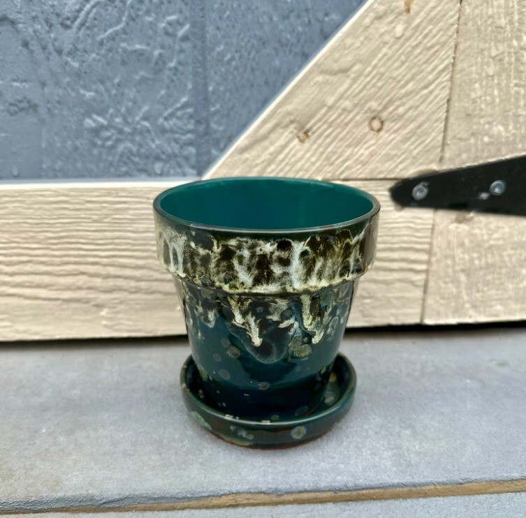 Green Hand Glazed Plant Pot