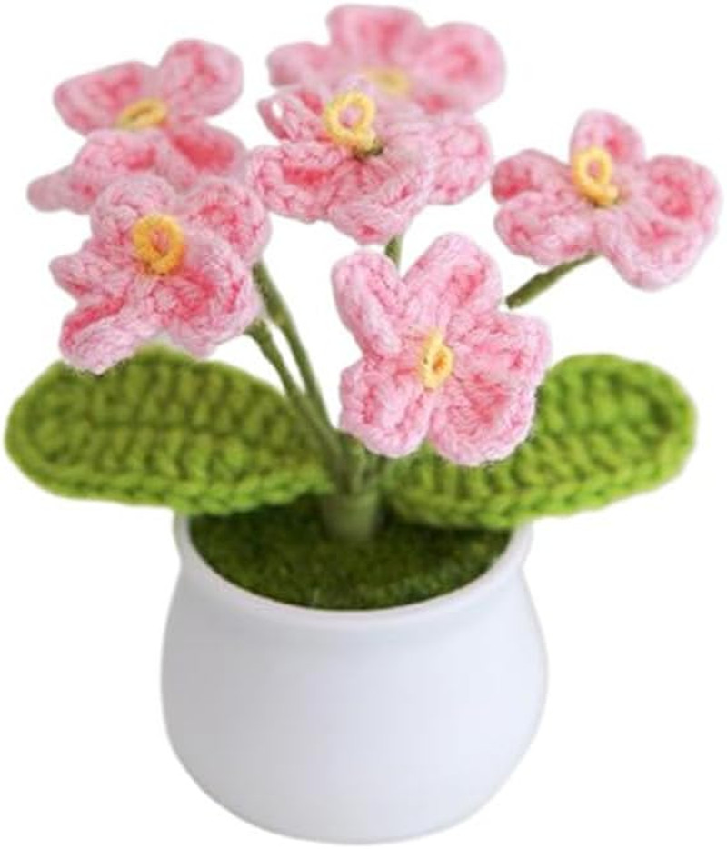 Artificial Crochet Flowers Handmade Knit Bouquet Home Decor Gift Pink A