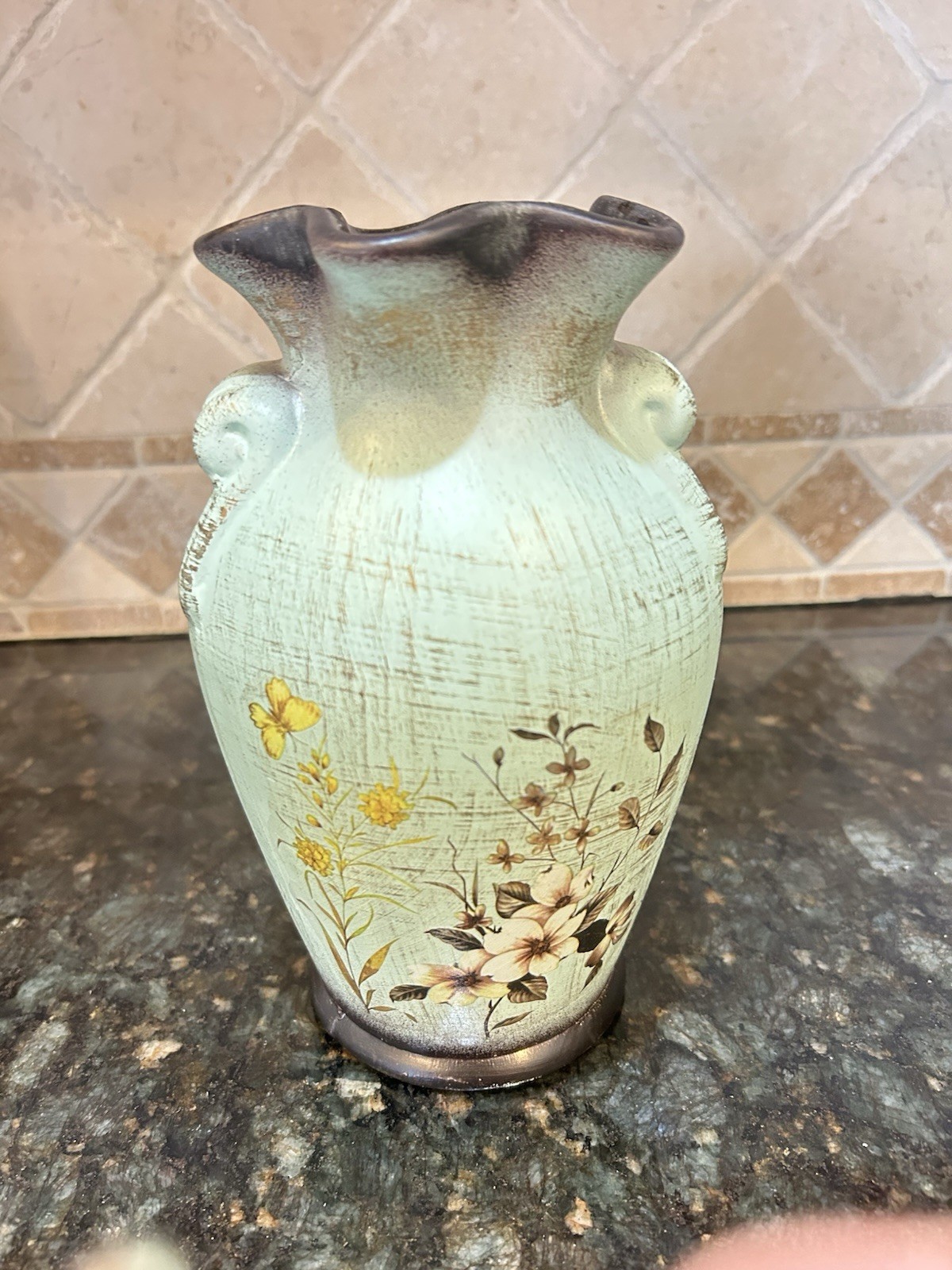 Faux Floral Arrangement in Ceramic Vase Yellow White Home Table Centerpiece