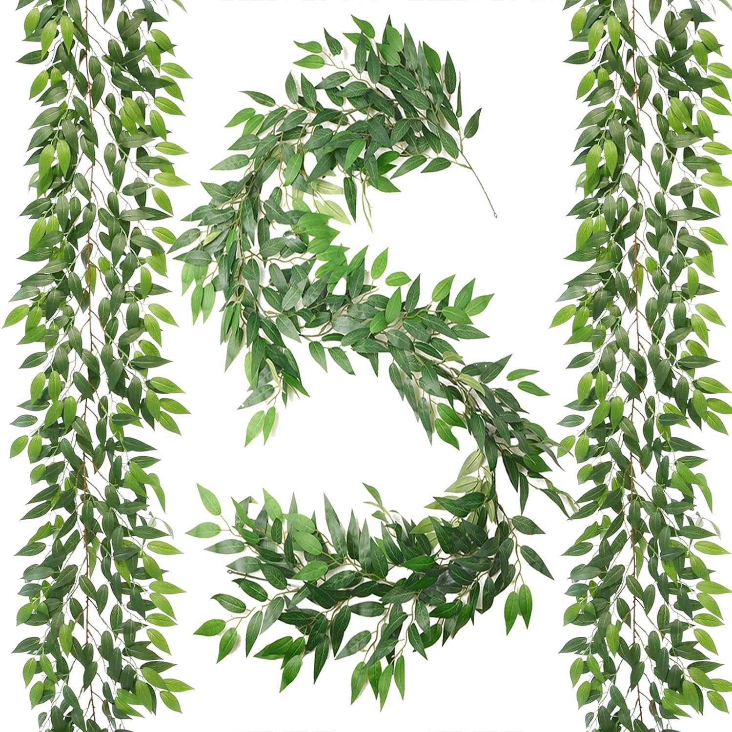 Artificial Italian Ruscus Vines, 3Pcs/75 Silk Vine Garland with Green Leaves,…