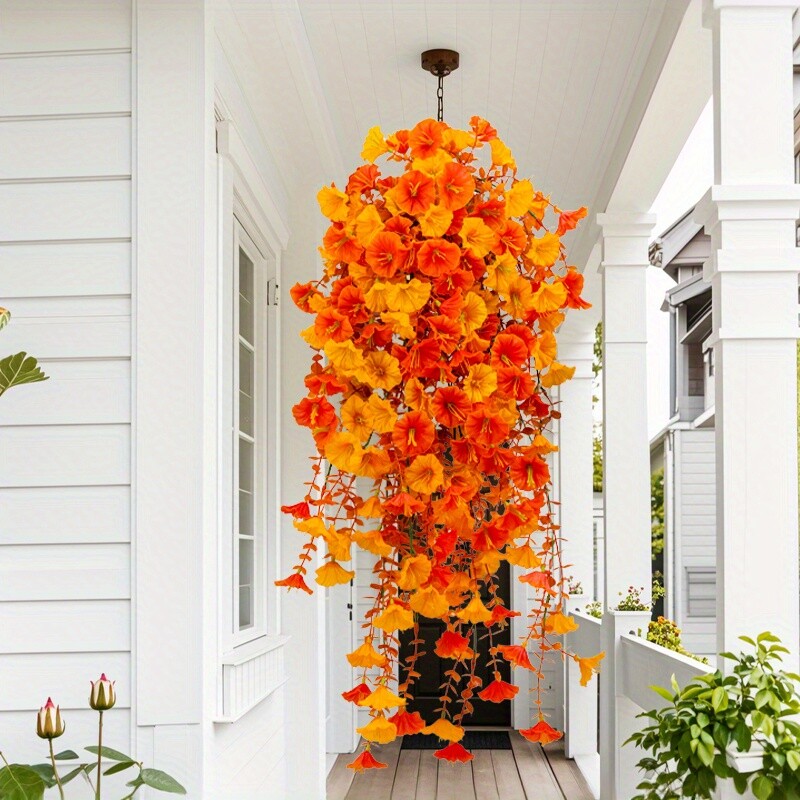 4PCS Artificial Morning Glory Vines UV Resistant Hanging Flowers Outdoor Decor