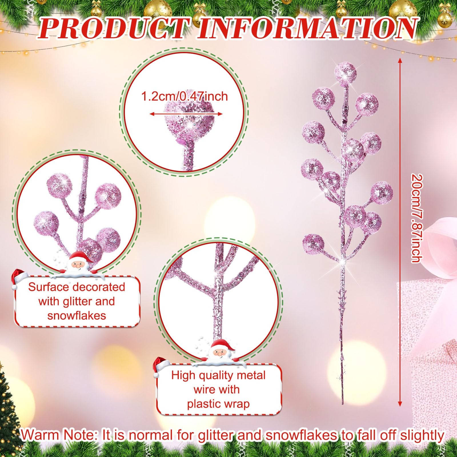 30 Pieces Artificial Christmas Berry Picks with Snowflake Glitter Holly Berry…